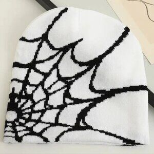 Spider Web Beanie Hat Cap White & Black